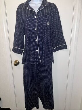 Lauren Ralph Lauren Navy Blue Polka Dot PJ Set